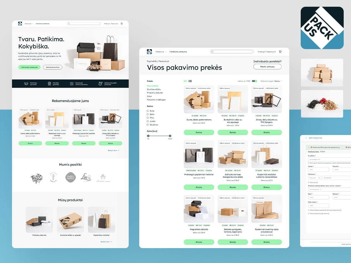 Pirmojo projekto etapo dizaino sprendimai. UAB „Packus“
